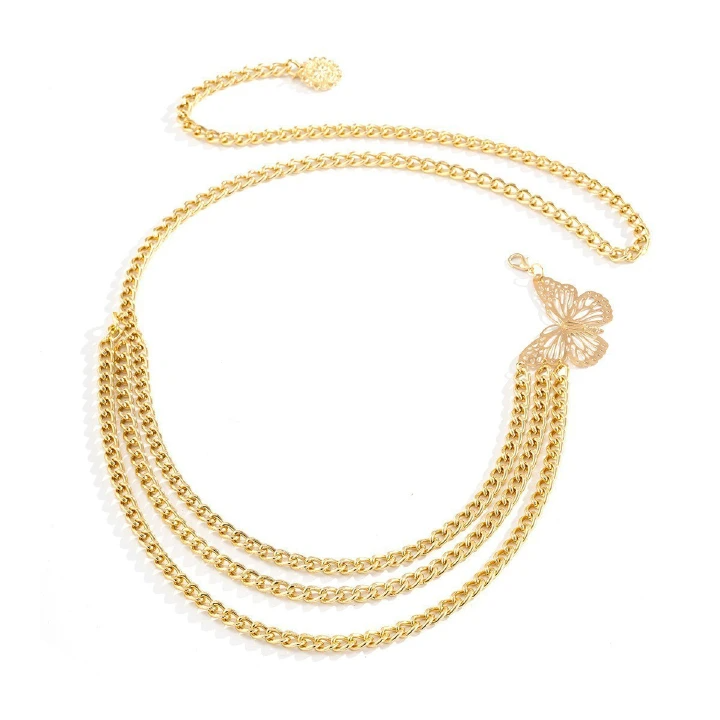 Fashion Multi-Layer Fringed Butterfly Waist Chain Female Personality Hip Hop Creative Design Body Chain Trouser Chain
