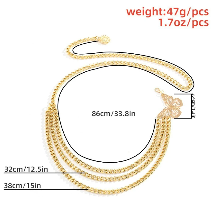 Fashion Multi-Layer Fringed Butterfly Waist Chain Female Personality Hip Hop Creative Design Body Chain Trouser Chain