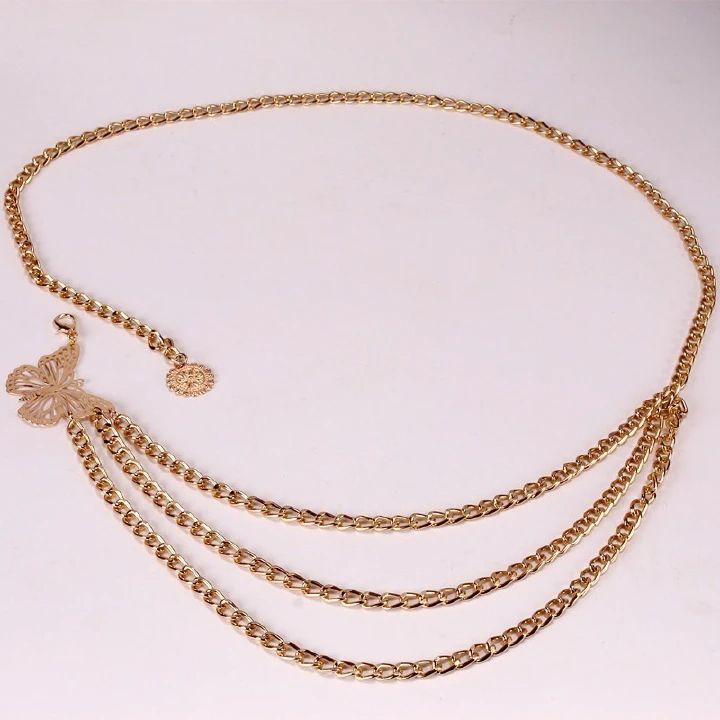 Fashion Multi-Layer Fringed Butterfly Waist Chain Female Personality Hip Hop Creative Design Body Chain Trouser Chain