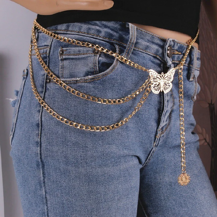 Fashion Multi-Layer Fringed Butterfly Waist Chain Female Personality Hip Hop Creative Design Body Chain Trouser Chain
