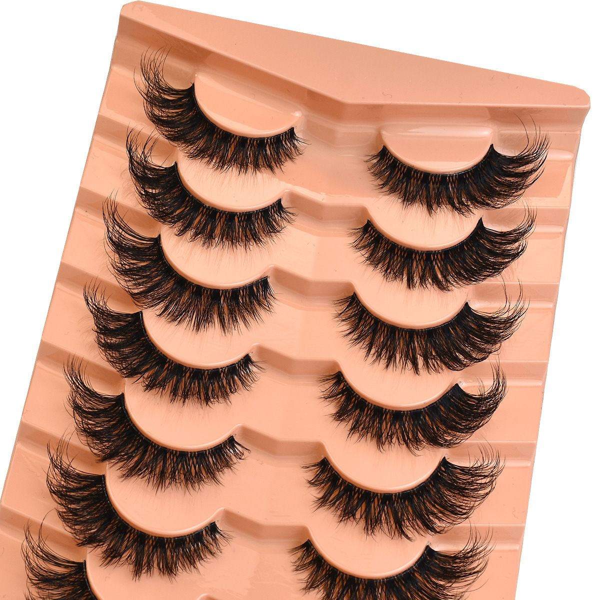 GROINNEYA Cat Eye Lashes Fluffy Faux Mink Lashes 8D Volume Wispy Long Lashes Fake Eyelash Russian Strips 7 Pairs Pack Makeup Black One Size