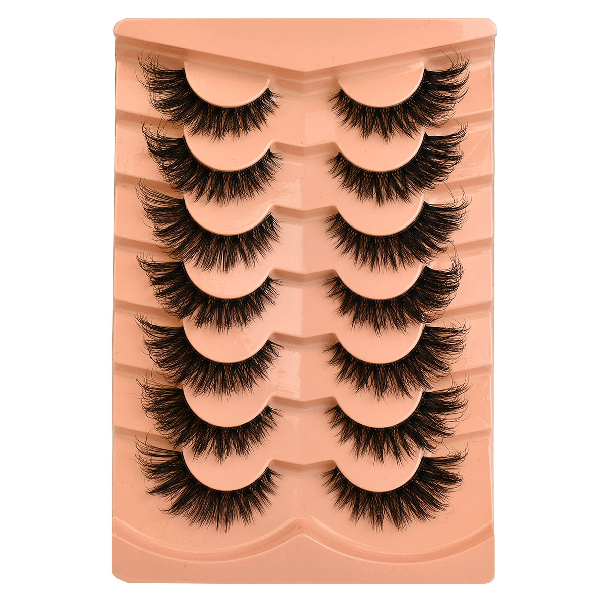 GROINNEYA Cat Eye Lashes Fluffy Faux Mink Lashes 8D Volume Wispy Long Lashes Fake Eyelash Russian Strips 7 Pairs Pack Makeup Black One Size