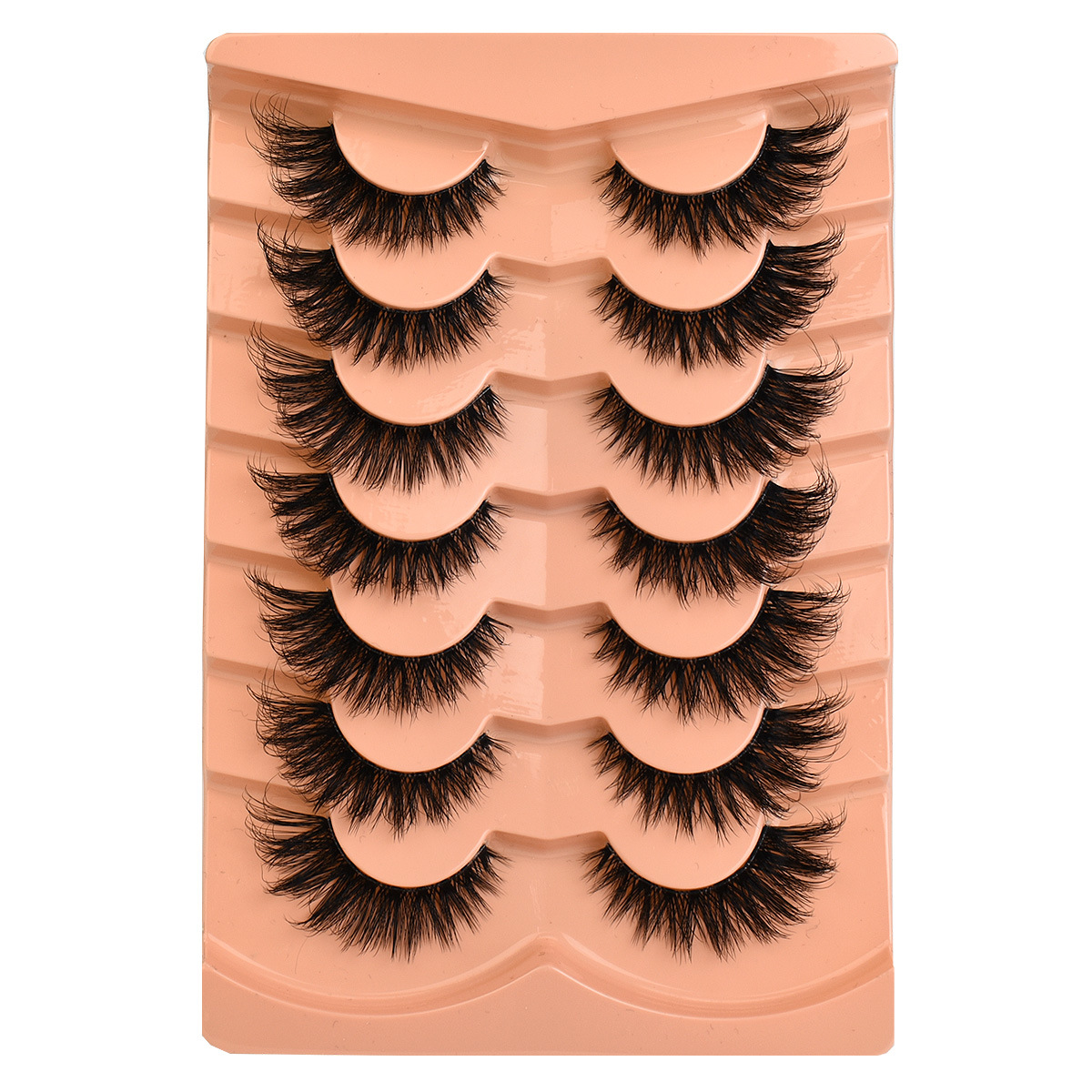 GROINNEYA Cat Eye Lashes Fluffy Faux Mink Lashes 8D Volume Wispy Long Lashes Fake Eyelash Russian Strips 7 Pairs Pack Makeup Black One Size