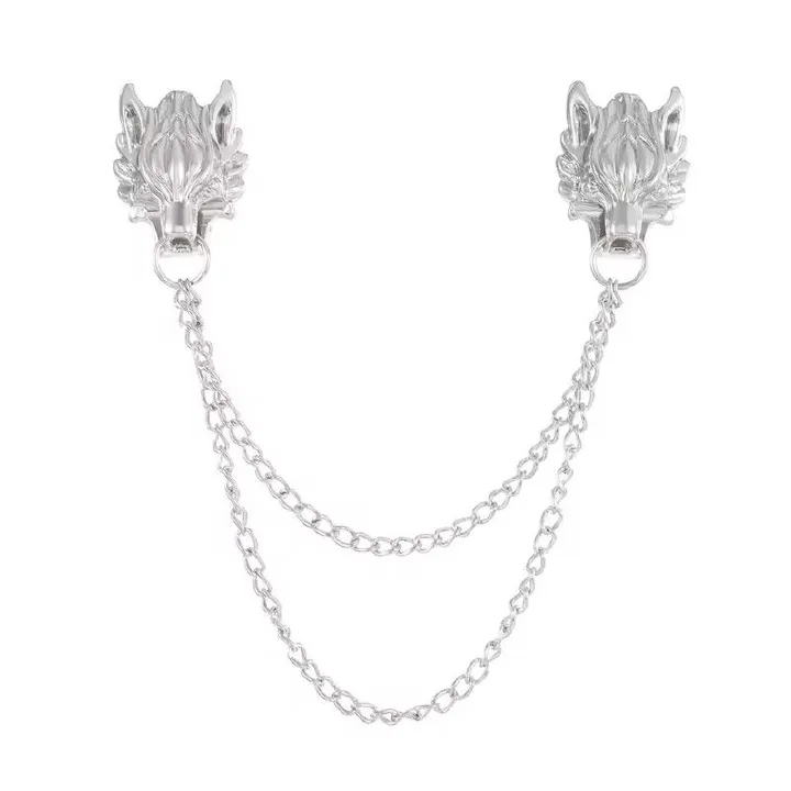 Classic Dragon Head Chain Brooches for Men Vintage Tassel Banquet Brooch Badges Pin Corsage Shirt Suit Collar Lapel Pins