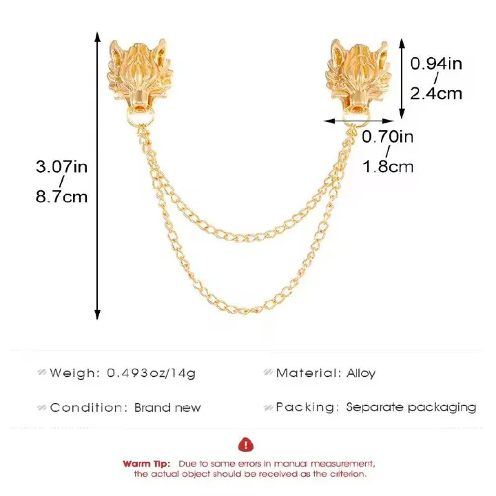 Classic Dragon Head Chain Brooches for Men Vintage Tassel Banquet Brooch Badges Pin Corsage Shirt Suit Collar Lapel Pins