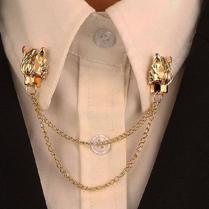 Classic Dragon Head Chain Brooches for Men Vintage Tassel Banquet Brooch Badges Pin Corsage Shirt Suit Collar Lapel Pins