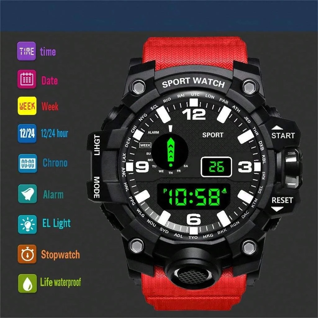 Men's LED Digital Sports Watch Chronograph Business Fitness Electronic Multifunction Gift Silicone Band Crystal