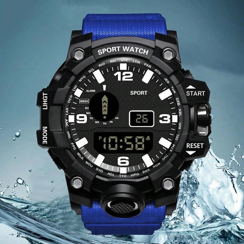 Men's LED Digital Sports Watch Chronograph Business Fitness Electronic Multifunction Gift Silicone Band Crystal