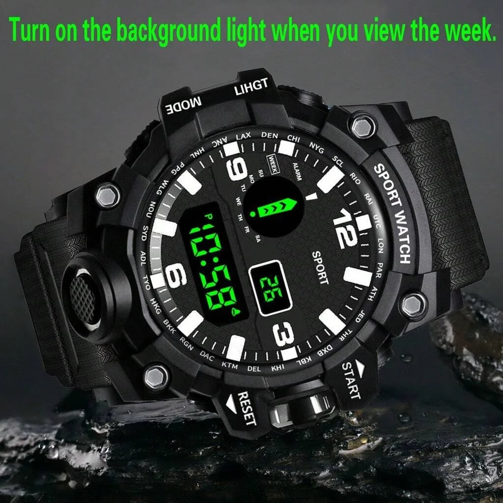 Men's LED Digital Sports Watch Chronograph Business Fitness Electronic Multifunction Gift Silicone Band Crystal