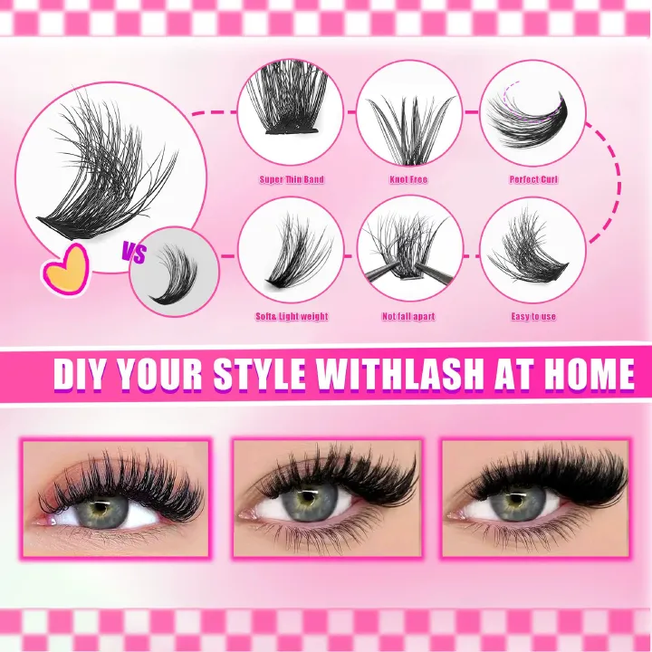 Lash Clusters Kit 320 Pcs DIY Individual Cluster Lashes D Curl Lash Extension Kit with Eyelash Bond and Seal, Remover, Tweezers Applicator Tool for False Eyelash Cluster Kit(80D, Mix10-18mm Kit)