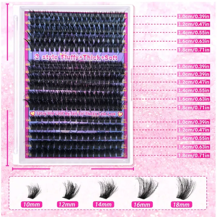 Lash Clusters Kit 320 Pcs DIY Individual Cluster Lashes D Curl Lash Extension Kit with Eyelash Bond and Seal, Remover, Tweezers Applicator Tool for False Eyelash Cluster Kit(80D, Mix10-18mm Kit)