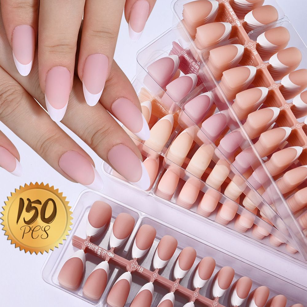 150Pcs Light Pink Press on Nails Short Medium Square Wearable Fake Nails Tips 10 sizes Full Cover False Nails Finger Decoration