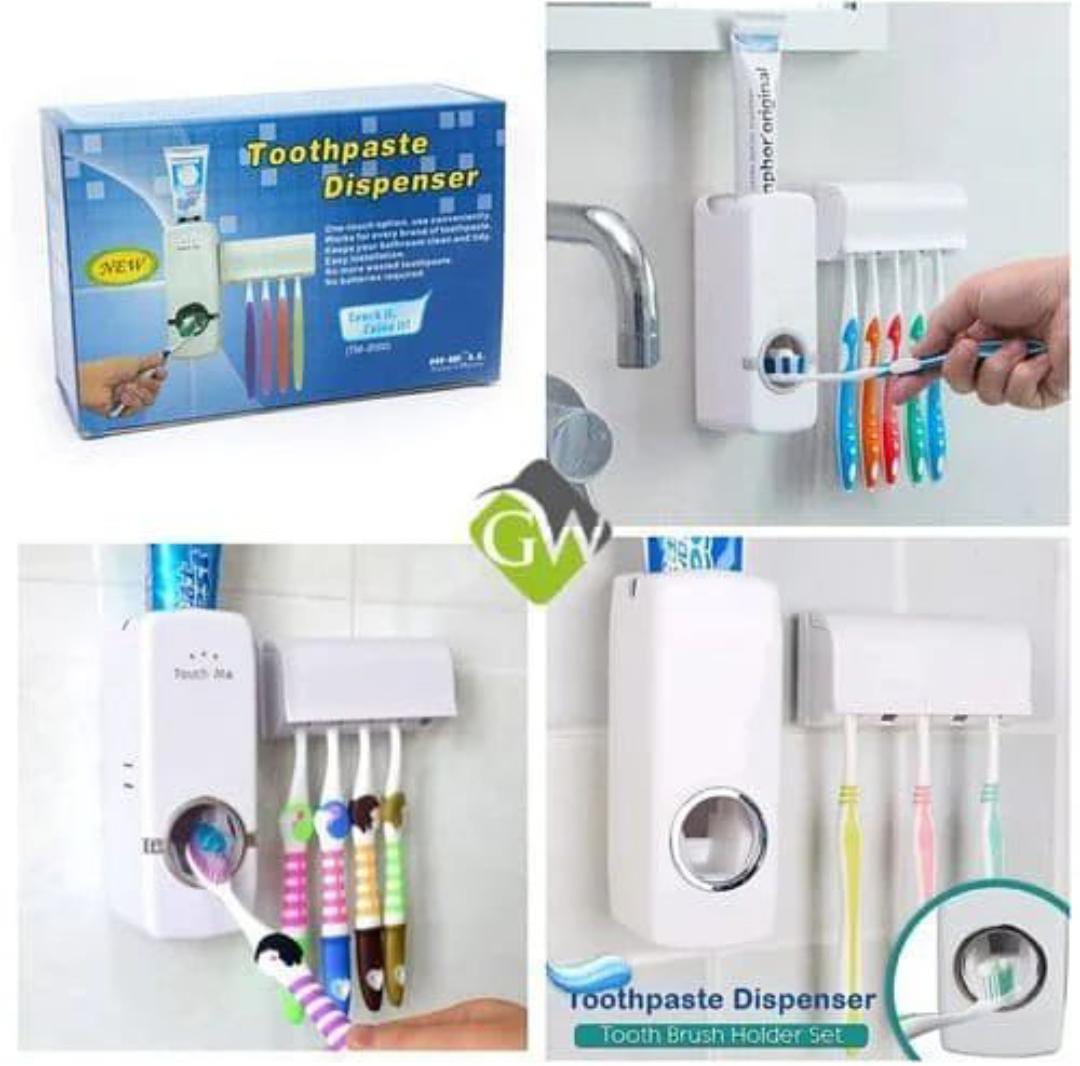 Automatic Toothpaste Dispenser Wall Mount Bathroom Accessories Toothpaste Squeezer Toothbrush Holder Toothpaste Storage