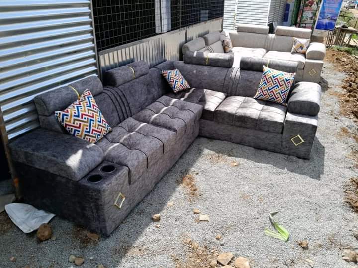 L-shaped Sectional Sofa with built-in cup Holders.