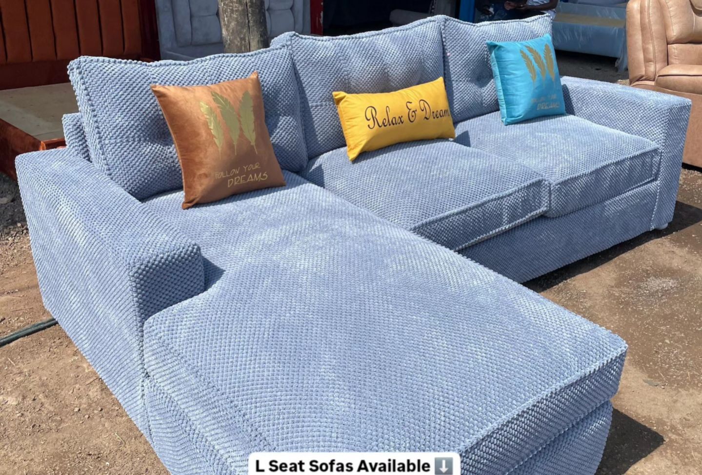 Bubble fabric 6 seater l shaped sofa with FREE RANDOM THROW PILLOWS GIFT
