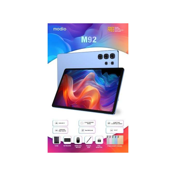 HOT DEALS!! Modio M92 Tablet Memory 16GB RAM + 1TB ROM Dual SIM Screen Size: 11"inch 1280x800 IPS - OS Version: Android 13 +With Keyboard, Wireless Mouse & Stylus Pen BRAND NEW!!