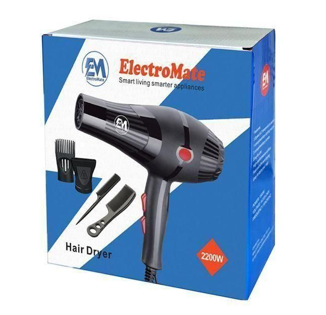 Blow Dryer Hair Blower 2200W with 3 Speed & 2 Temperature Settings ,
 Includes 2 Styling Nozzle & 2 Comb Attachments for Versatile Hair Styling EM- ElectroMate