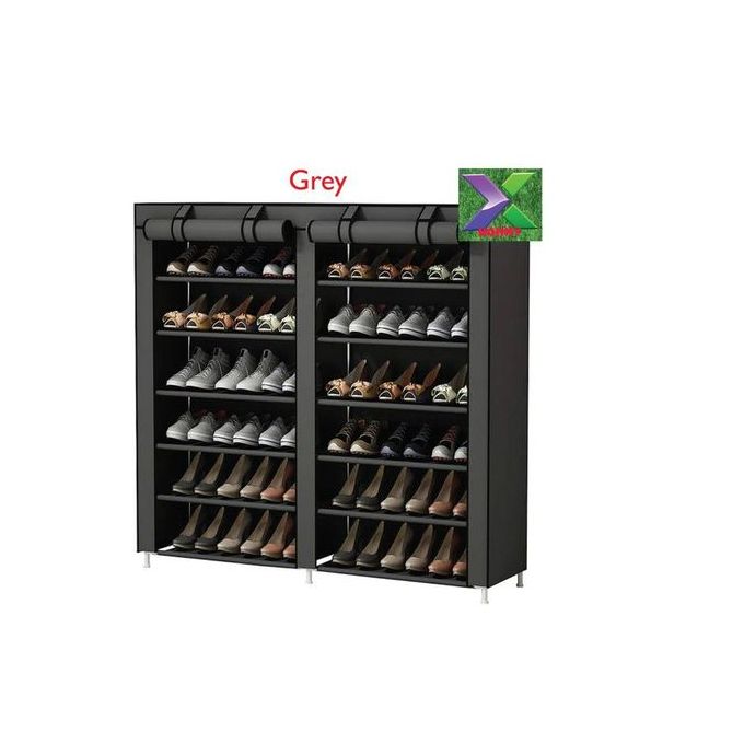 Double Column Shoe Rack Storage Organizer 36 Pairs Portable Double Row Dustproof Cover Non-Woven Shoe Storage Cabinet