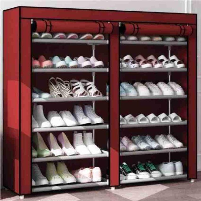 Double Column Shoe Rack Storage Organizer 36 Pairs Portable Double Row Dustproof Cover Non-Woven Shoe Storage Cabinet