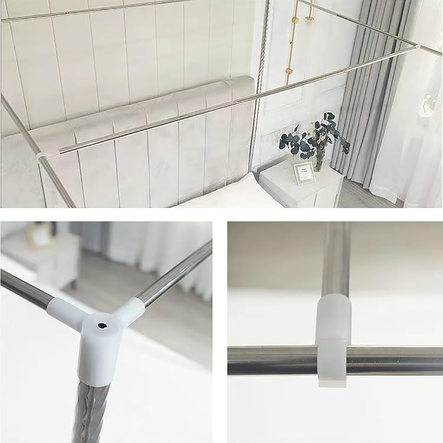 Mosquito Net Bracket 4 Corners Bed Post, Stainless Steel Bed Canopy Frame, Thicken Spiral Pattern Bed Stand, Easy to Install, with Curtain