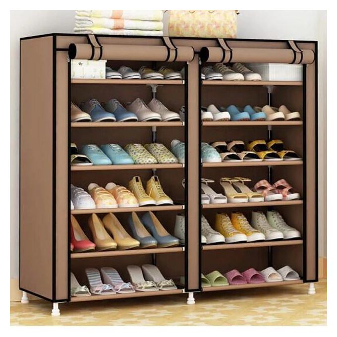 Double Column Shoe Rack Storage Organizer 36 Pairs Portable Double Row Dustproof Cover Non-Woven Shoe Storage Cabinet