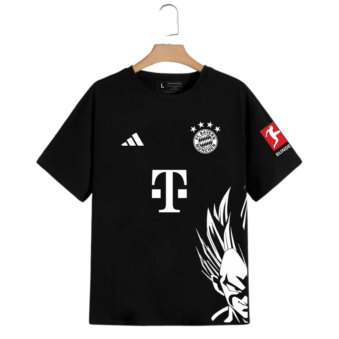 Bayern Munich x Goku Custom Anime Jersey. Dragon Tshirt with Bayern Munich Adidas Logo. Custom Dragon Ball Z Bayern Munich Goku Anime  Jersey