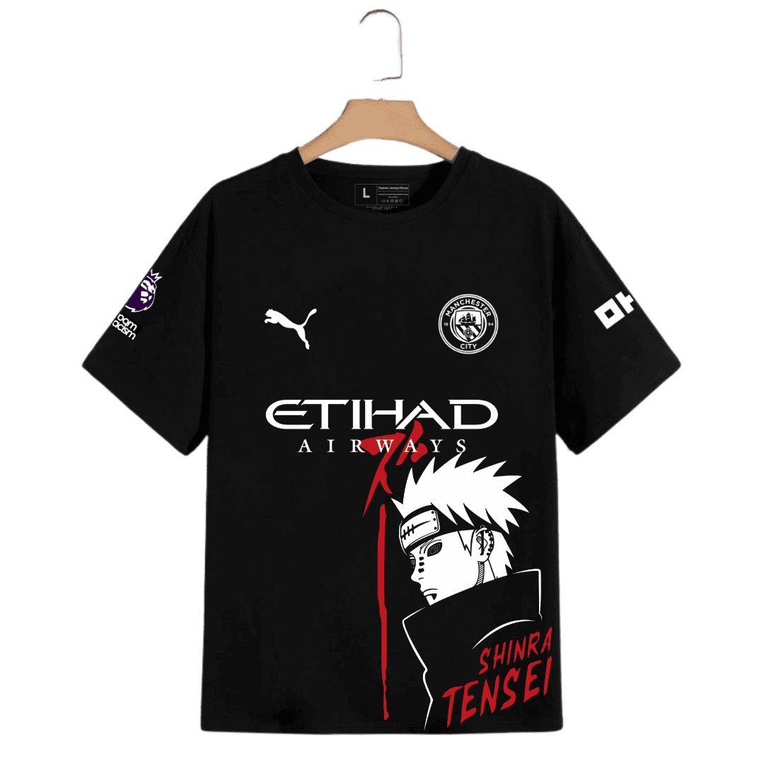 Manchester City x Pain "Shinra Tensei" Custom Naruto Anime Jersey – Dark Aura Edition cotton anime t-shirt