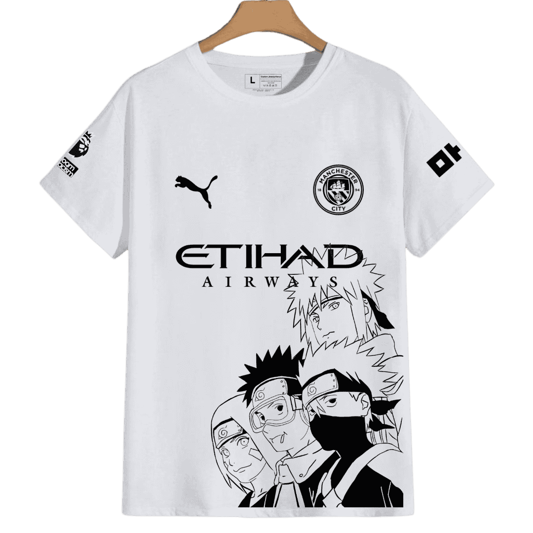 Man City x Team 7, Naruto, Sasuke, Sakura, Kakashi, and Minato Custom Anime Jersey
