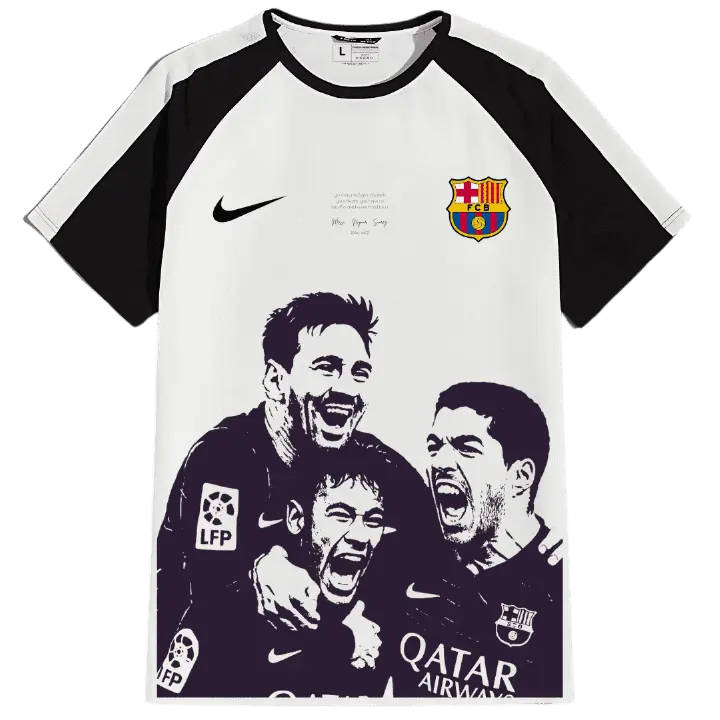 Barcelona x Messi Suarez Neymar , MSN Legacy, Black & White Custom Football Retro Jersey
