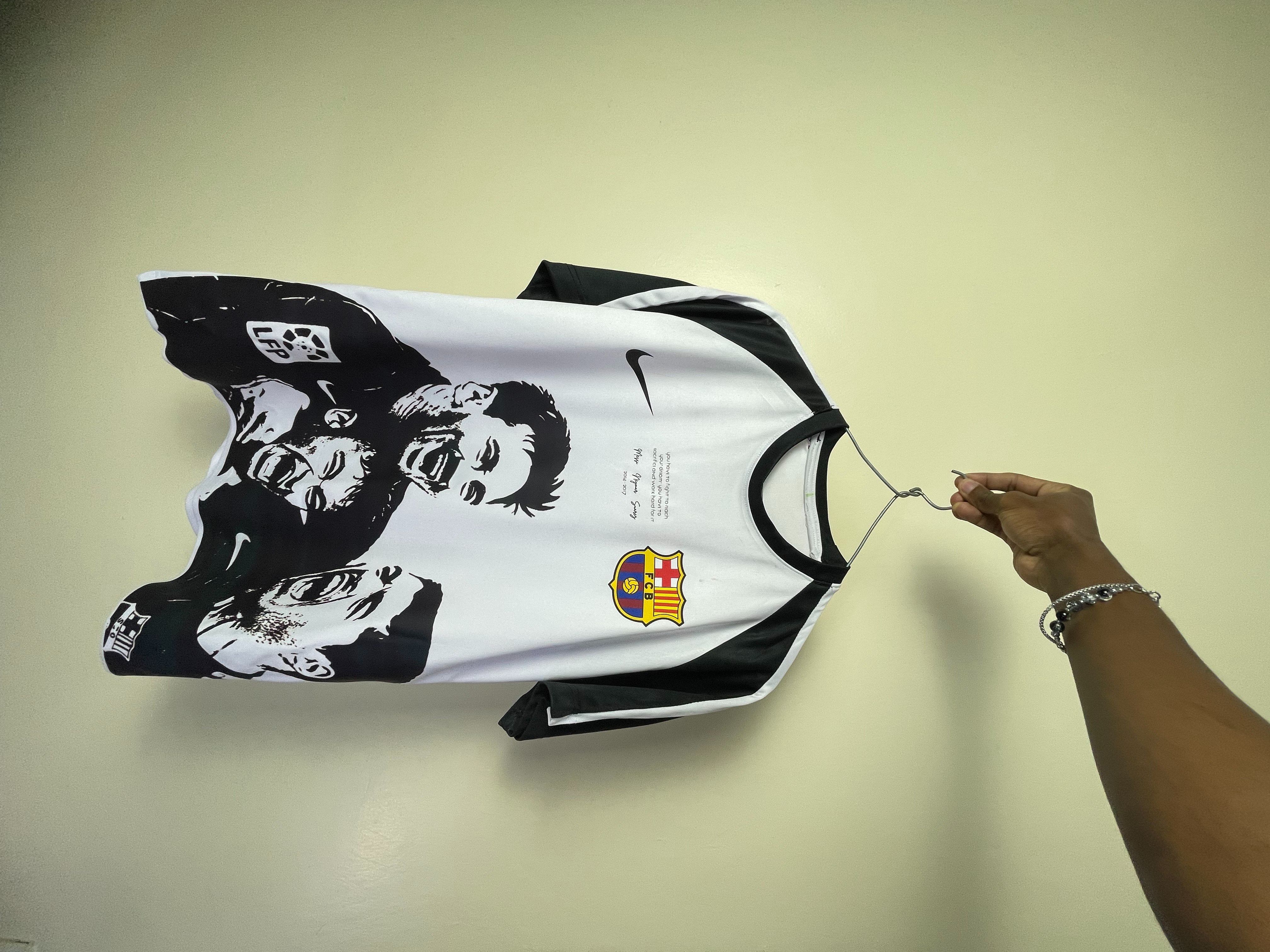 Barcelona x Messi Suarez Neymar , MSN Legacy, Black & White Custom Football Retro Jersey