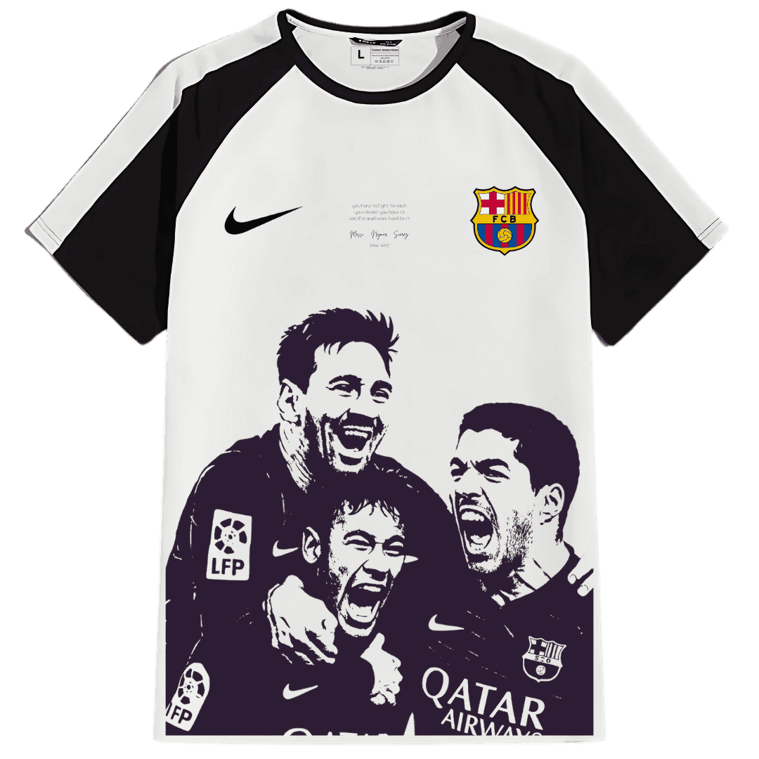 Barcelona x Messi Suarez Neymar , MSN Legacy, Black & White Custom Football Retro Jersey