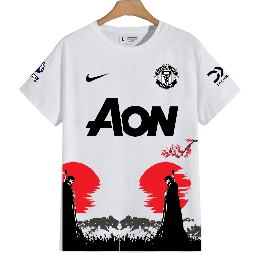 Manchester United AON Custom High quality Japanese Samurai White Cotton T-Shirt Retro Premier League Jersey.