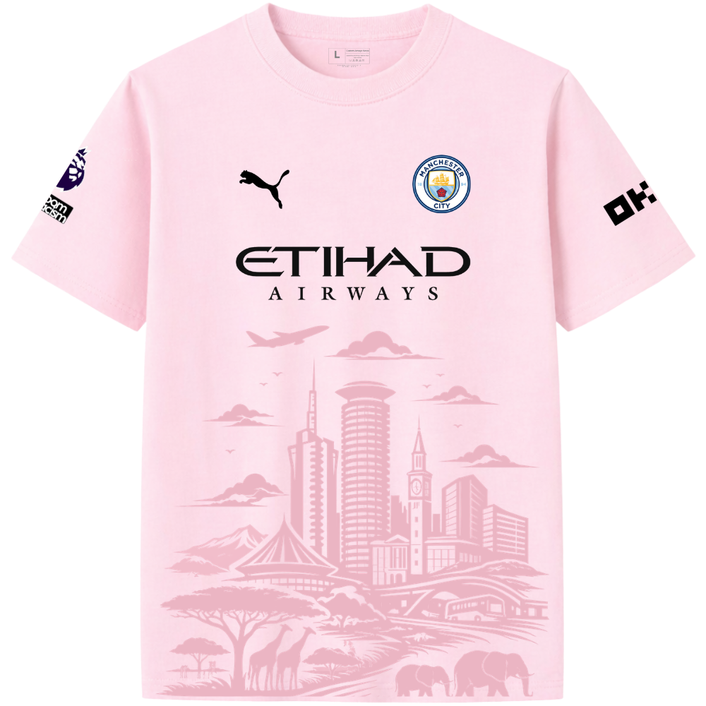 Manchester City Etihad Nairobi Edition T-Shirt – Pink Custom Cotton Jersey | Heavy Cotton Polyester 800GSM T-shirt