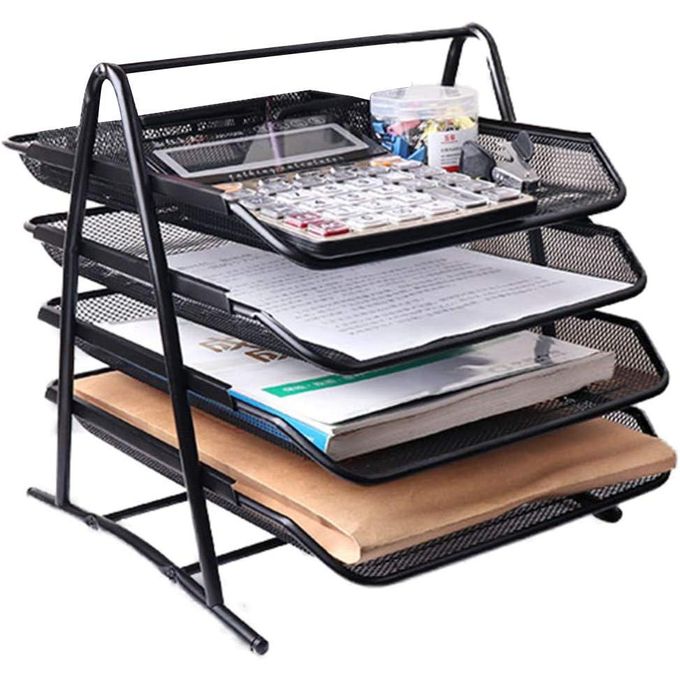 Gem Document Desk Organizer Tray Rack Stand for Office (4 Layer - Metal)