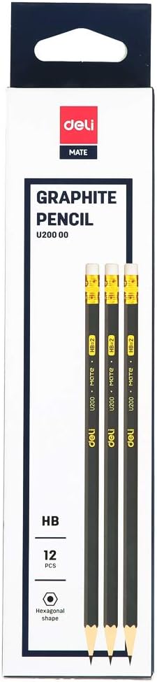 deli EU20000 Graphite Pencil With Non Toxic Pvc Free Eraser 12-Pieces, black
