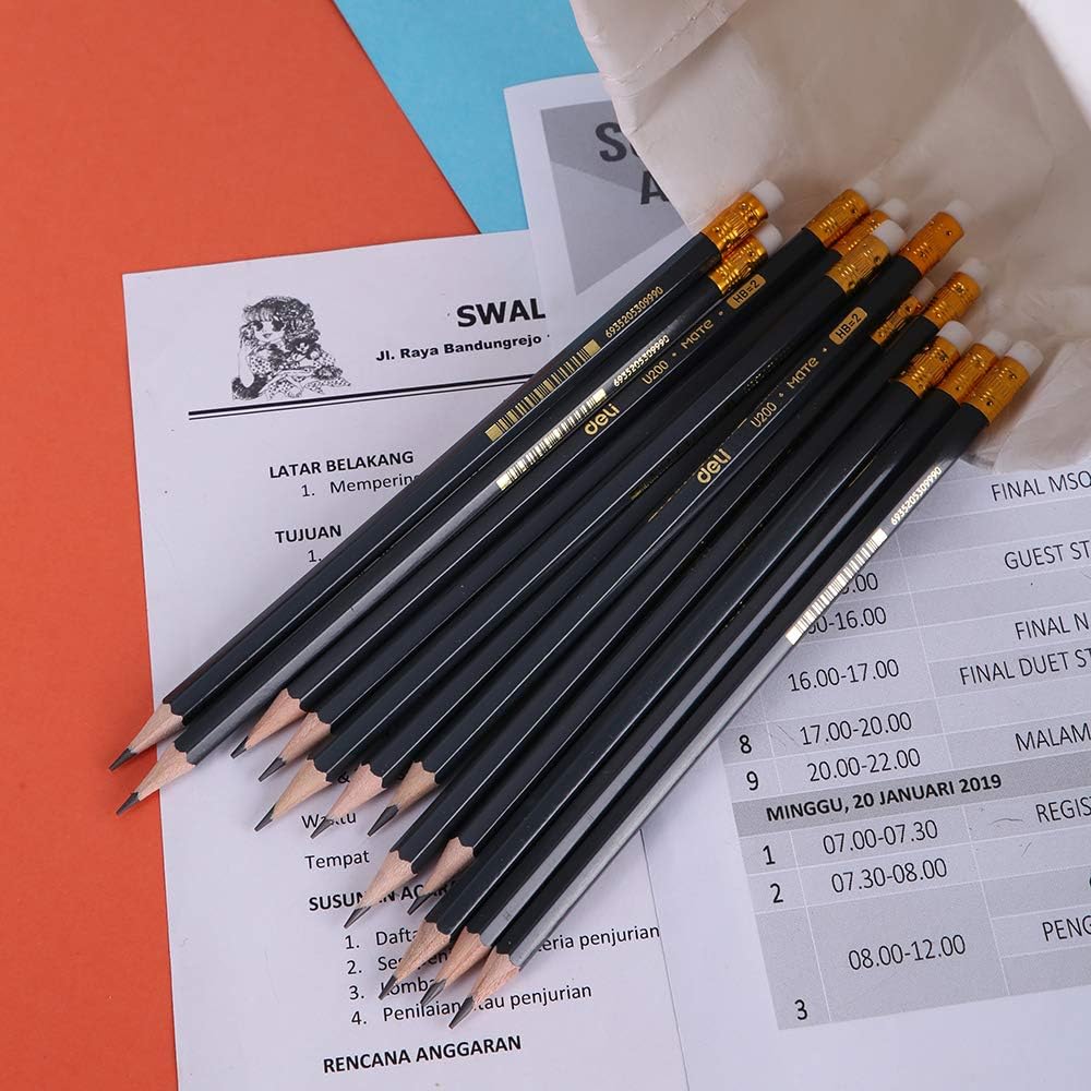 deli EU20000 Graphite Pencil With Non Toxic Pvc Free Eraser 12-Pieces, black