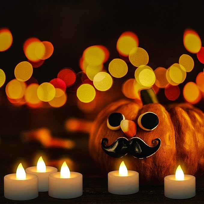 Battery Tea Lights Candles, Ymenow 24pcs LED Flameless Tealights Candles Flickering for Halloween Christmas Party Table Decorations Indoor Living Room Home Decor - Warm White