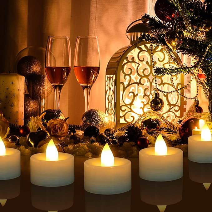 Battery Tea Lights Candles, Ymenow 24pcs LED Flameless Tealights Candles Flickering for Halloween Christmas Party Table Decorations Indoor Living Room Home Decor - Warm White