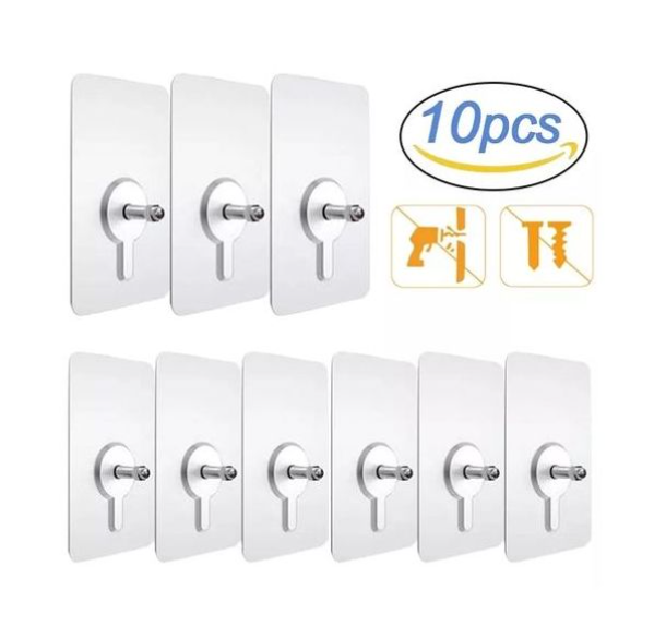 10 Pcs Punch-Free Wall Hook Screw Adhesive Sticker Drill-Free