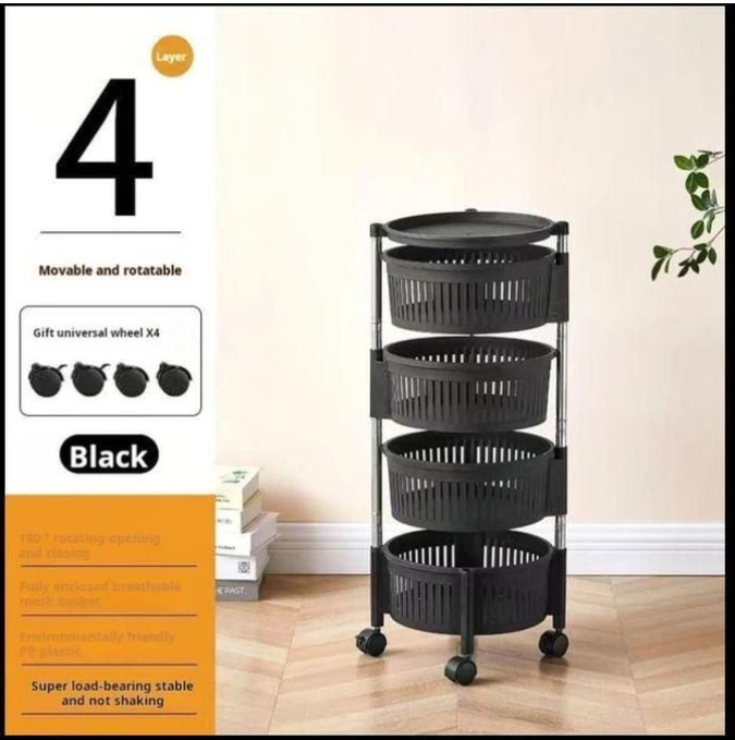 4 Layers Rotatable fruit Rack Multi-Layer Movable Fruit Vegetable Snack Stand Household Shelf