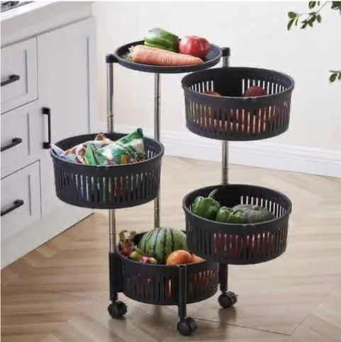 4 Layers Rotatable fruit Rack Multi-Layer Movable Fruit Vegetable Snack Stand Household Shelf