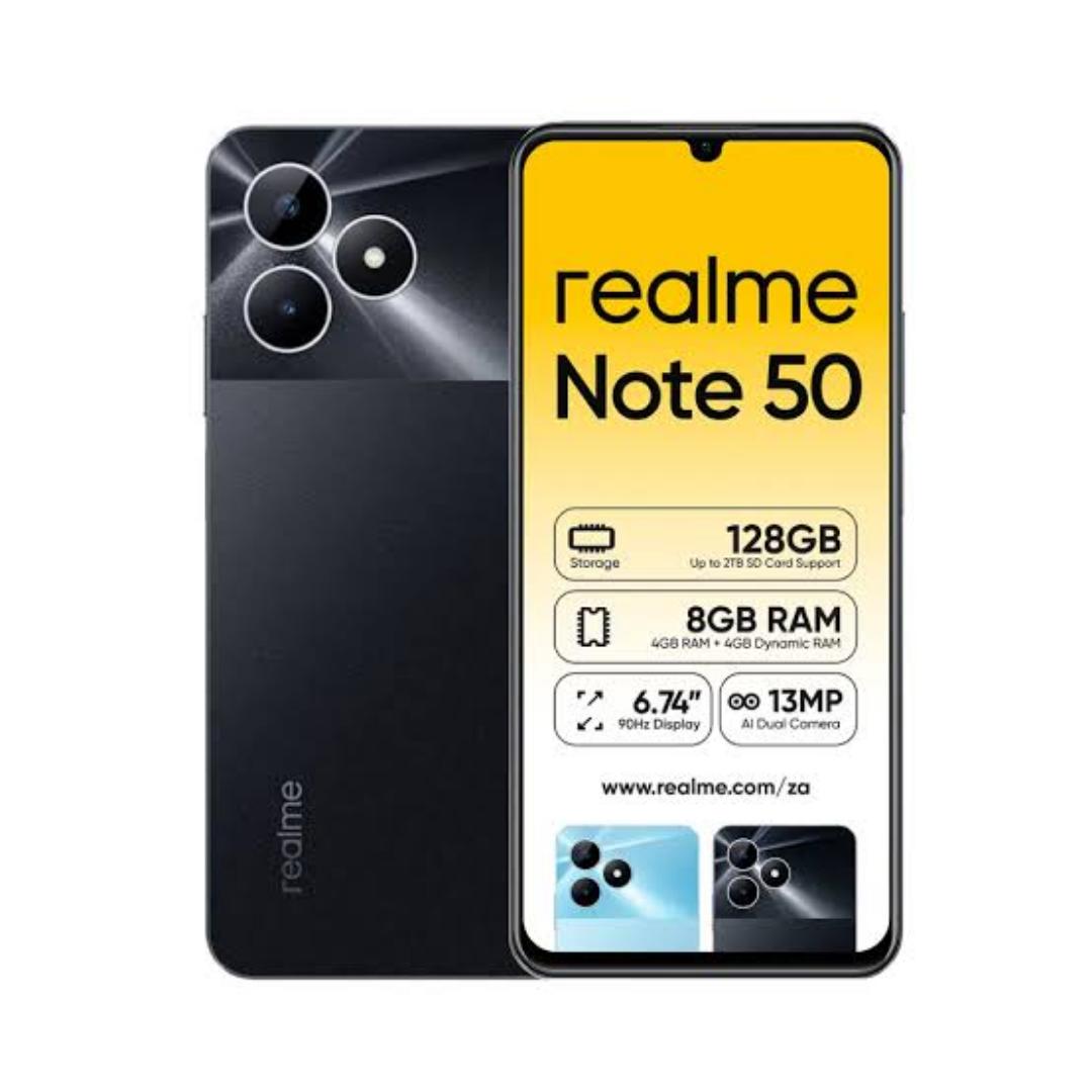 The Realme Note 50 256GB showcases a contemporary design with a sleek finish, often available in vibrant colors. It features a 6.5-inch HD+ display, providing clear visuals and vibrant colors, ideal f