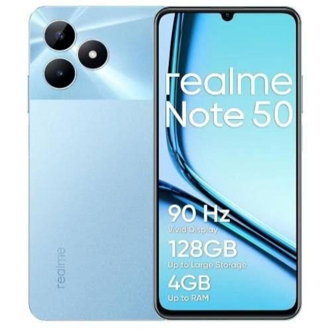 The Realme Note 50 256GB showcases a contemporary design with a sleek finish, often available in vibrant colors. It features a 6.5-inch HD+ display, providing clear visuals and vibrant colors, ideal f