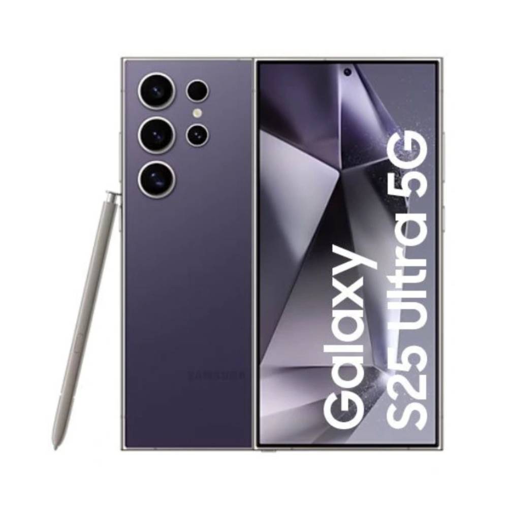 Samsung Galaxy S25 Ultra a 6.9″ QHD+ Dynamic AMOLED 2X 1–120Hz display, a pro quad camera with 200MP wide + 50MP ultrawide + 50MP 5× periscope + 10MP 3× telephoto, and a 12MP selfie.