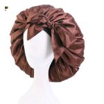 Smooth Satin Bonnet For Women Jumbo Hair Bonnet Stretchy Tie Band-Brown