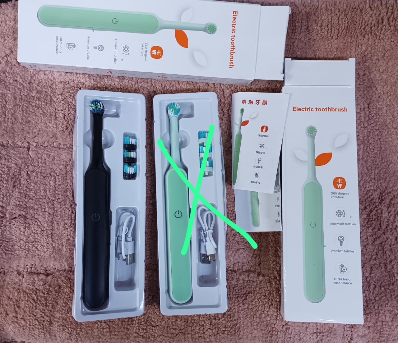 Electric toothbrush 360 degrees automatic rotation, premium bristles, ultra long endurance.