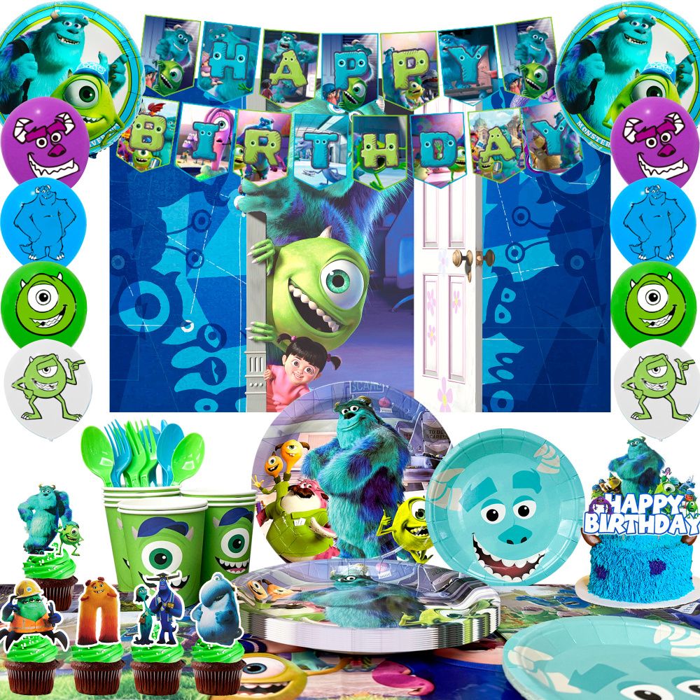 Monsters Inc Birthday Decorations,114pcs Monster Inc Party Decorations & Tableware Set- Monsters Inc Party Supplies Plates,Monster Inc Balloons Banner Backdrop etc Monster Inc Birthday Party Supplies