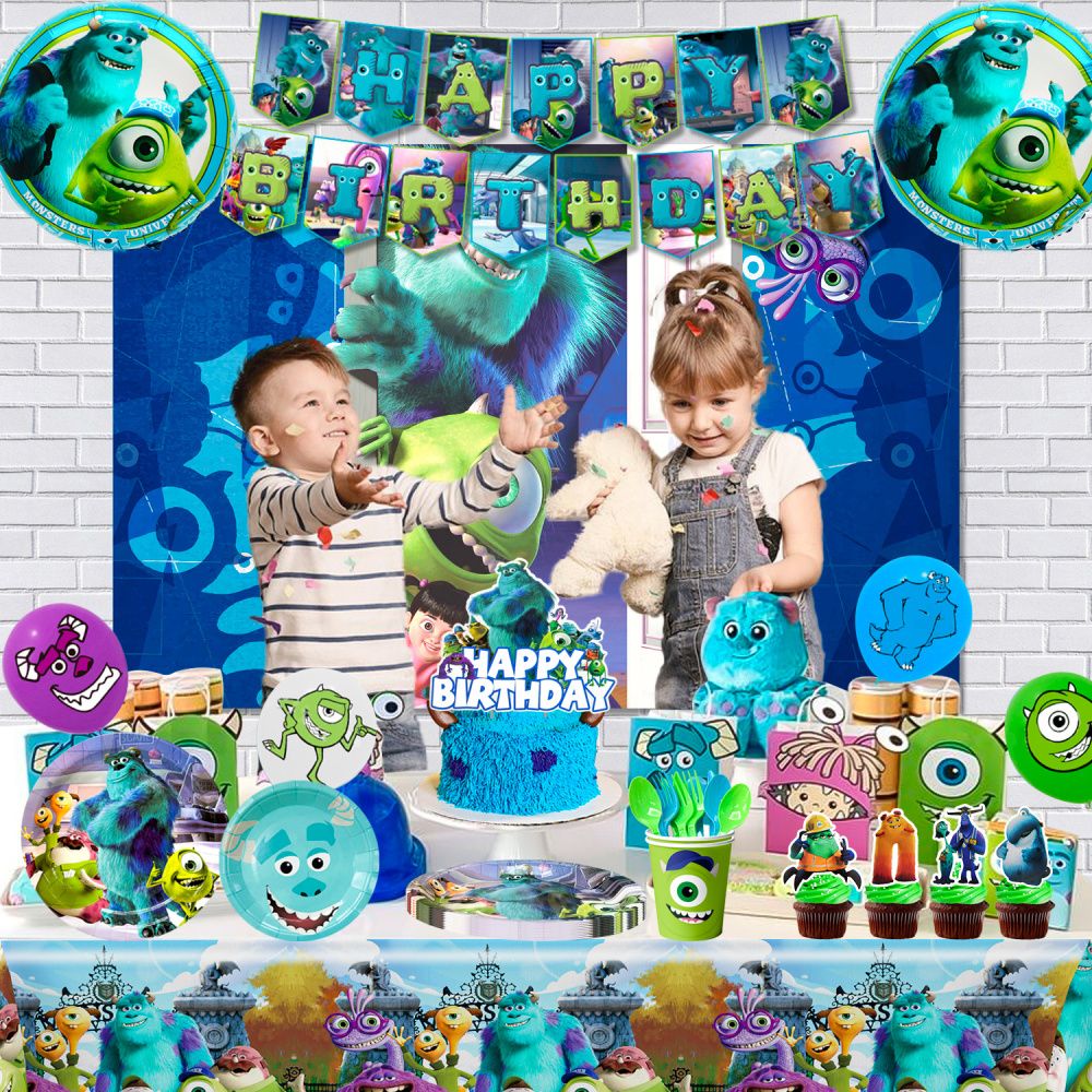 Monsters Inc Birthday Decorations,114pcs Monster Inc Party Decorations & Tableware Set- Monsters Inc Party Supplies Plates,Monster Inc Balloons Banner Backdrop etc Monster Inc Birthday Party Supplies