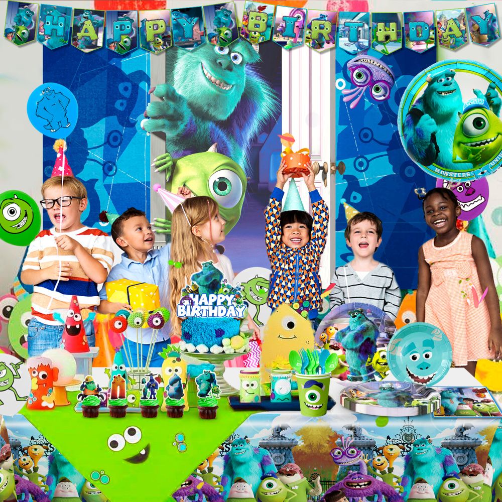 Monsters Inc Birthday Decorations,114pcs Monster Inc Party Decorations & Tableware Set- Monsters Inc Party Supplies Plates,Monster Inc Balloons Banner Backdrop etc Monster Inc Birthday Party Supplies