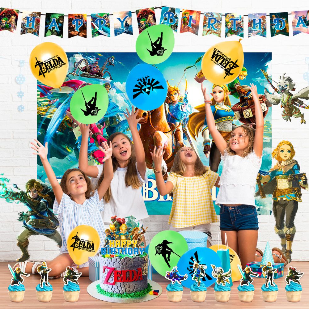 Zelda Birthday Party Supplies,112pcs Zelda Party Decorations & Tableware Set- Zelda Birthday Decorations Balloons Banner Backdrop & Zelda Plates Cups Table Cover etc  Legend Of Zelda Party Supplies